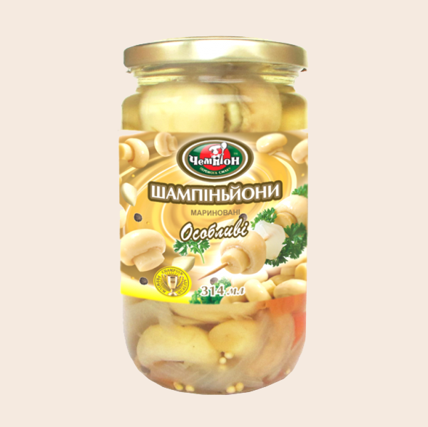 Гриби Шампіньйони марин.цілі 314 мл ''Особливі'' ТМ Чемпіон Гриби Шампіньйони марин.цілі 314 мл ''Особливі'' ТМ Чемпіон