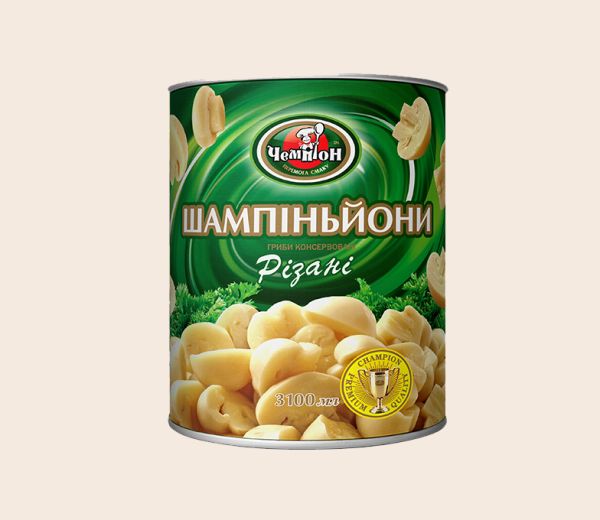 Гриби Шампіньйони З/Б  консервовані різані 3100 мл/1930 г ТМ Чемпіон